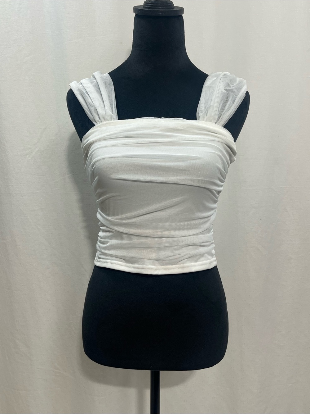 Women’s Ruched mesh Crop Top - Black & White set of 2   Wide strap casual 1200